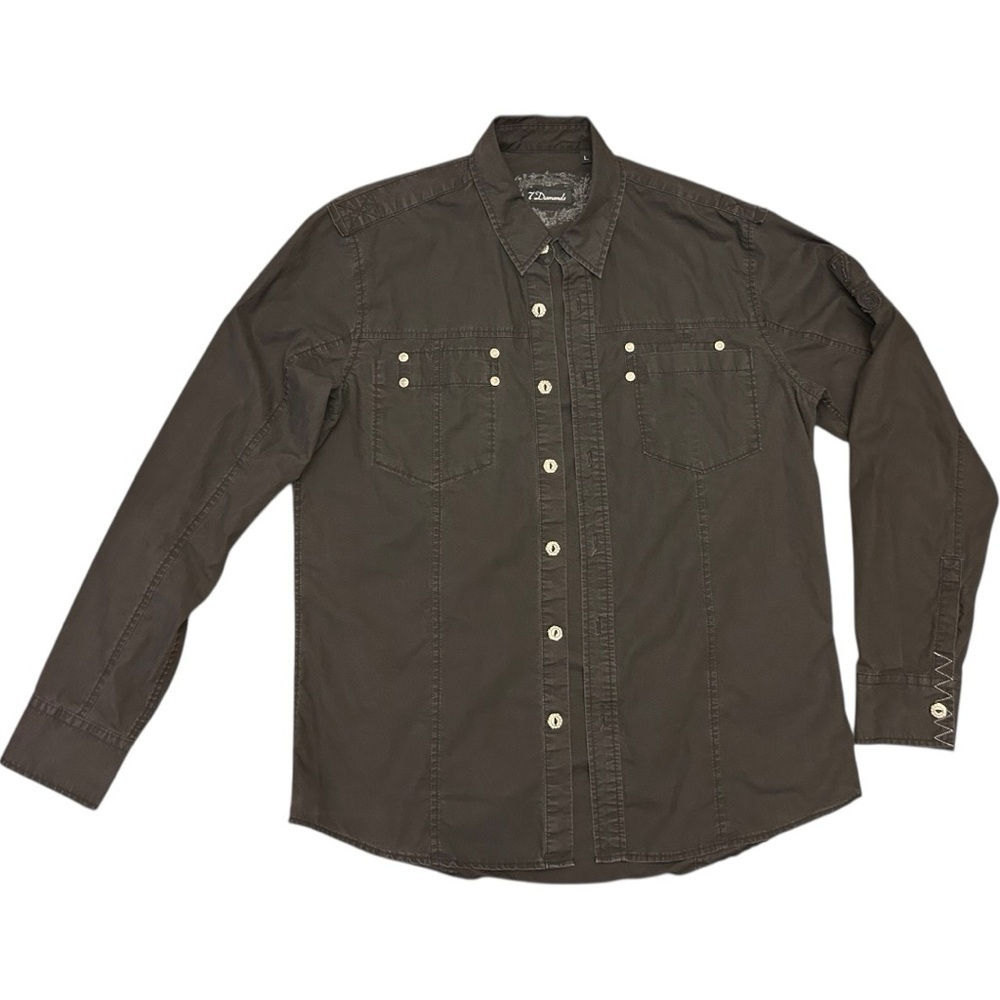 7 Diamonds Black Casual Button Down Cotton Shirt with Classic Collar Size L